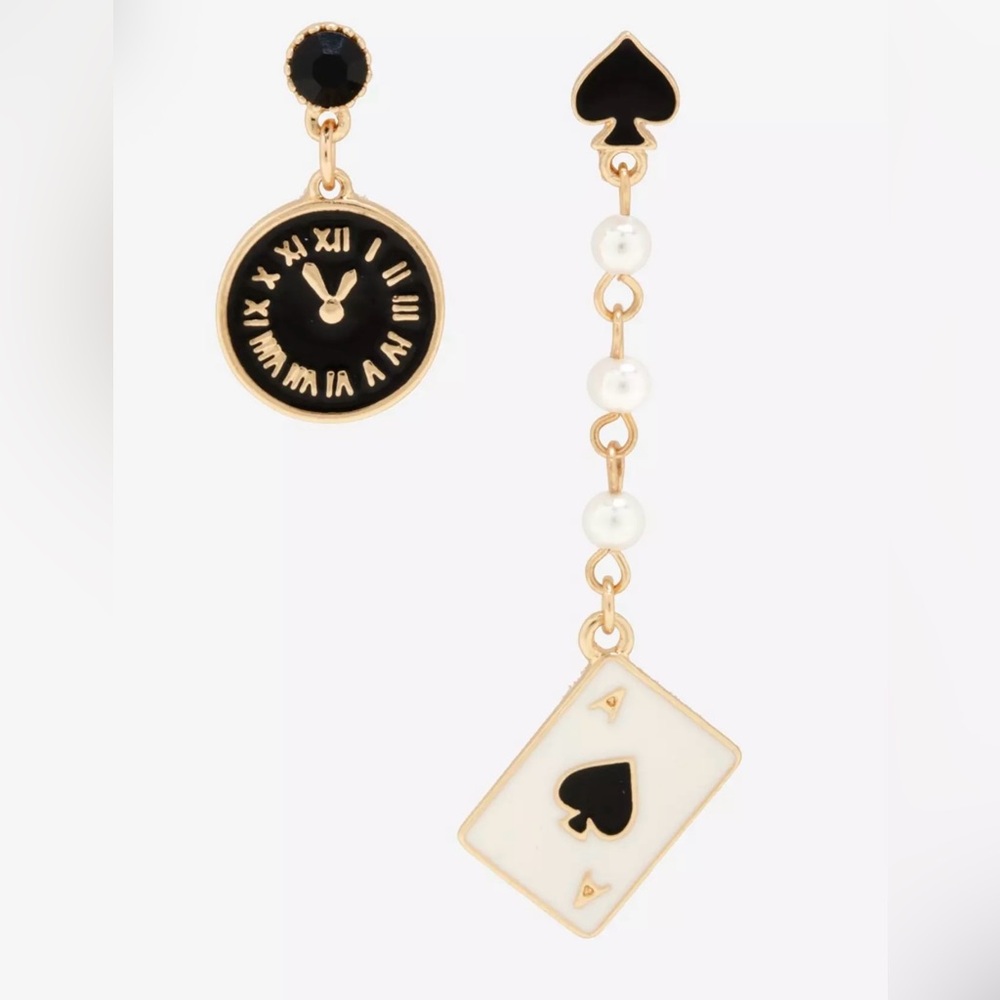 Elegant Black and White Clock and Card Earrings